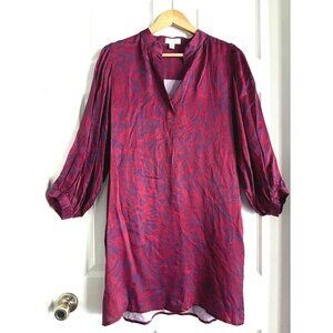 Size M See You Soon deep red navy silky shirt dress loose slouch fit puff sleeve